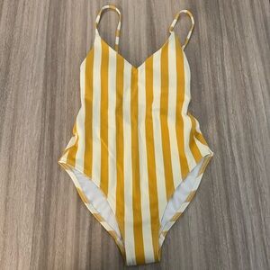 Boden Yellow and White Striped One Piece Swimsuit